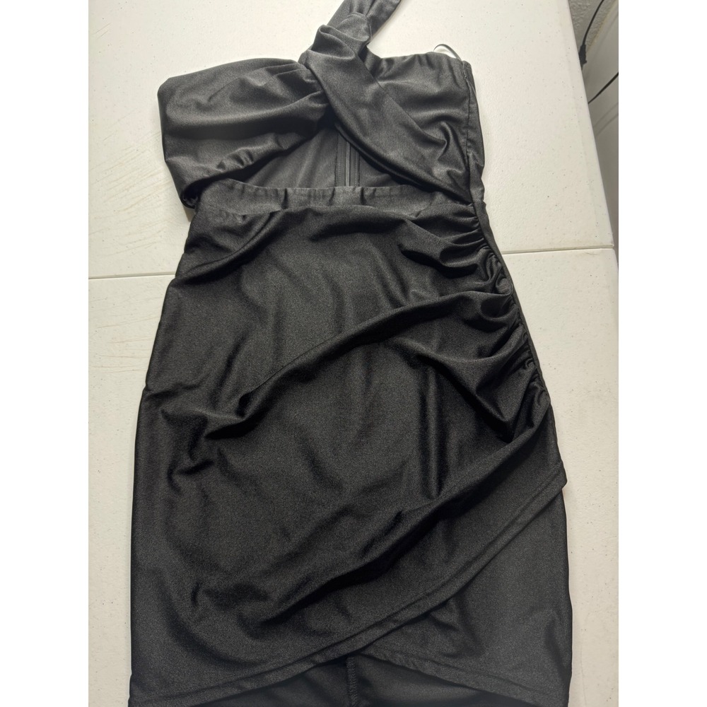 American Threads Black One Shoulder Cutout Ruched Bodycon Mini Dress Small